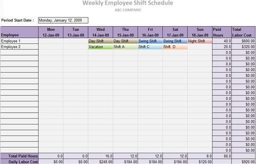 Excel Schedule Template