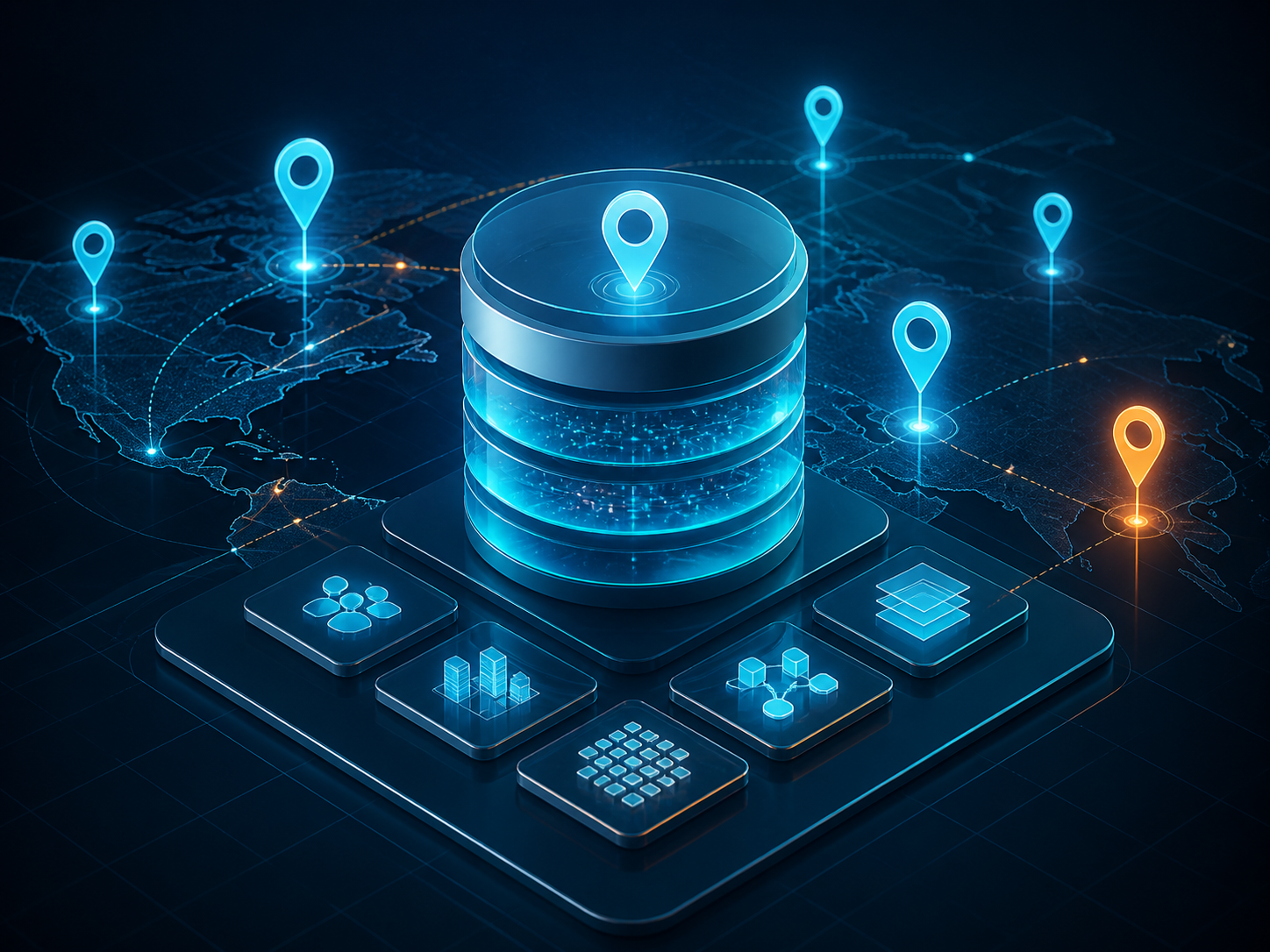 Connected database and location intelligence illustration